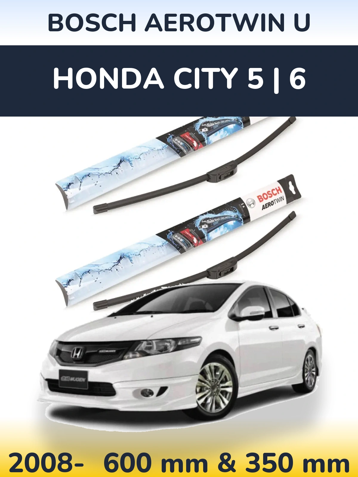 Комплект передних дворников BOSCH AeroTwin U 600 & 350 мм для Honda City 5 | 6 2008-2026