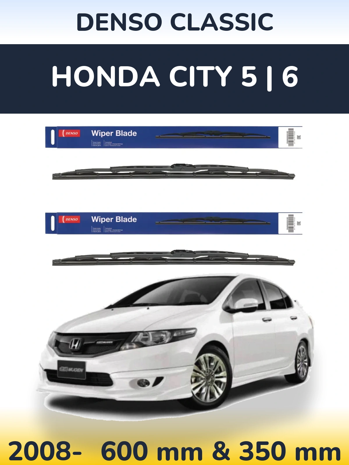 Komplet przednich wycieraczek Denso Classic 600 & 350 mm do Honda City 5 | 6 2008-2026
