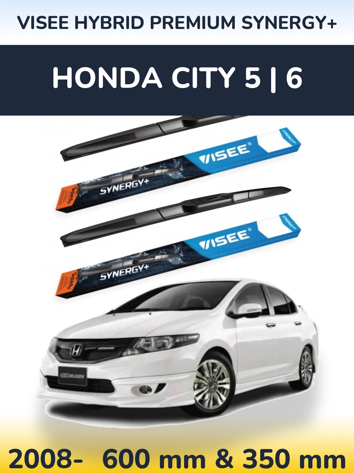 Комплект передніх щіток VISEE HYBRID PREMIUM SYNERGY+ 600 & 350 мм для Honda City 5 | 6 2008-2026