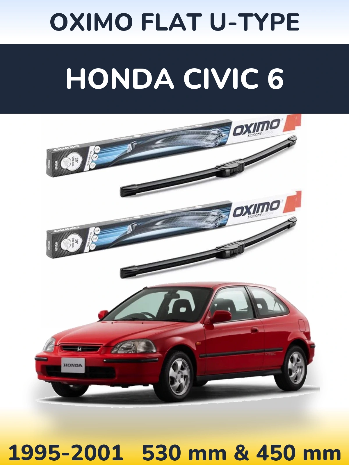 Комплект передних дворников Oximo Flat U-type 530 & 450 мм для Honda Civic 6 1995-2001