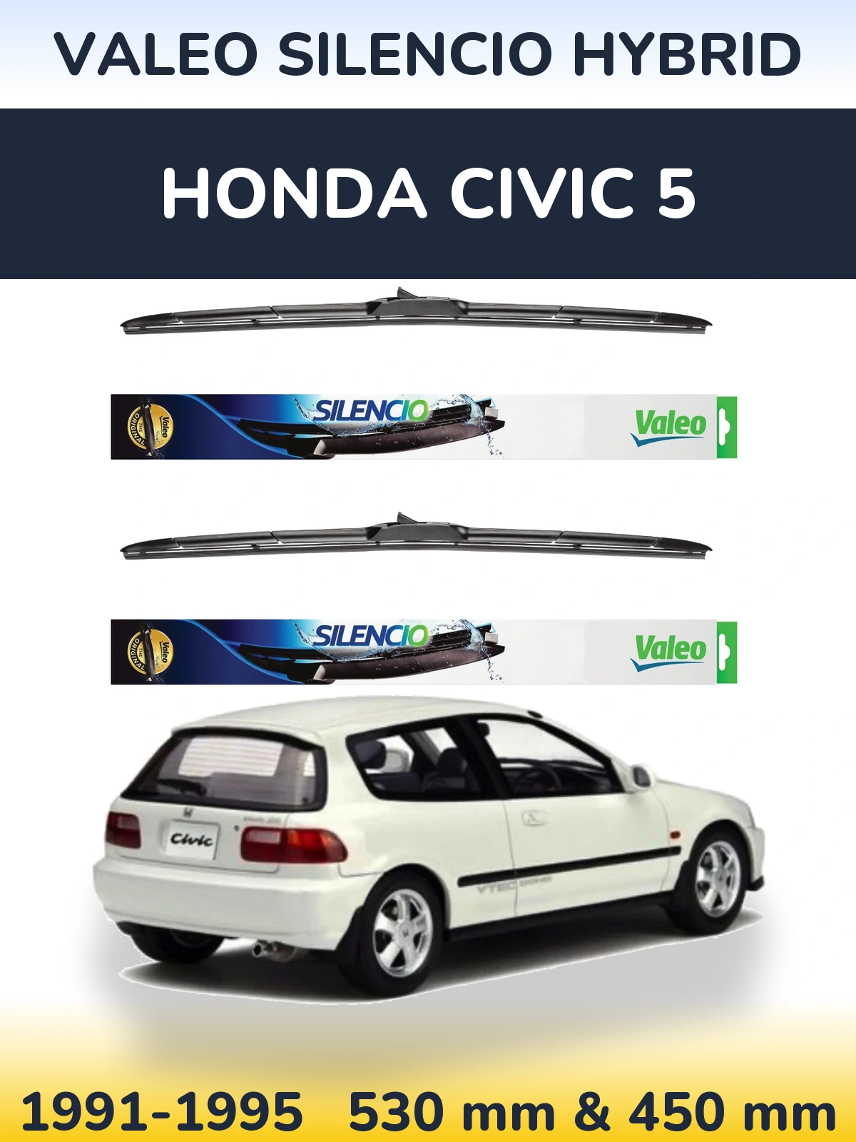 Komplet przednich wycieraczek Valeo Silencio Hybrid 530 & 450 mm do Honda Civic 5 1991-1995