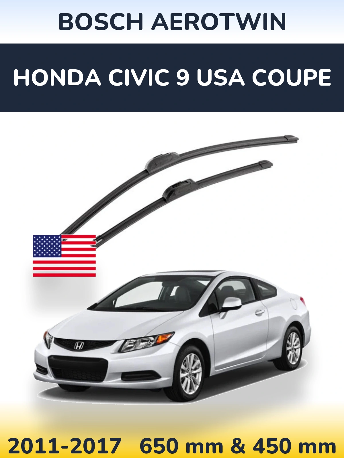 Komplet przednich wycieraczek BOSCH AeroTwin 650 & 450 mm do Honda Civic 9 USA coupe 2011-2017