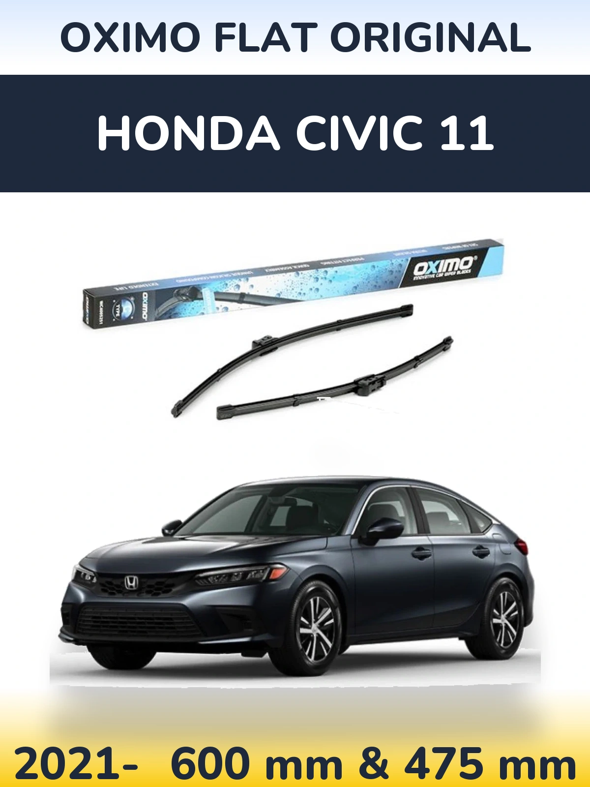 Комплект передних дворников Oximo Flat Original 600 & 475 мм для Honda Civic 11 2021-2026