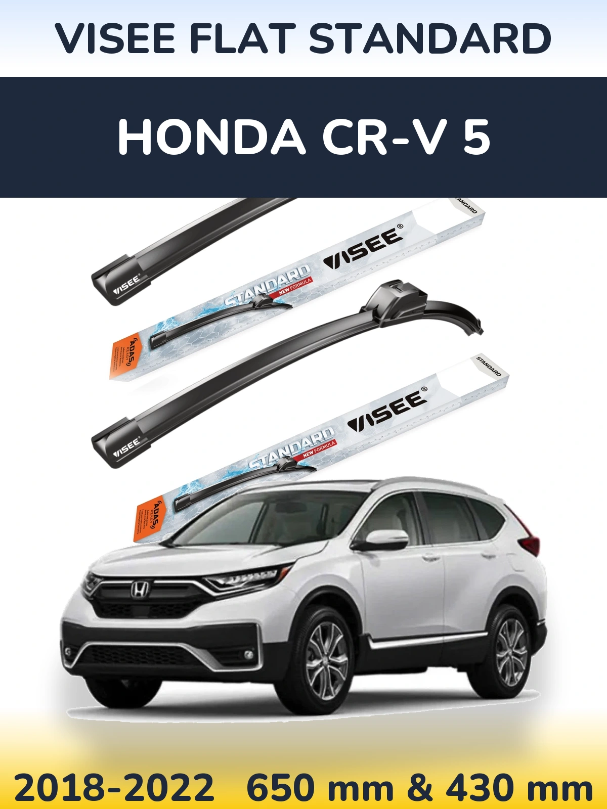 Комплект передніх щіток VISEE FLAT STANDARD 650 & 430 мм для Honda CR-V 5 2018-2022