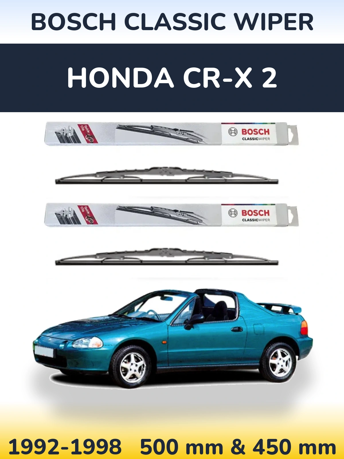 Komplet przednich wycieraczek BOSCH Classic Wiper 500 & 450 mm do Honda CR-X 2 1992-1998