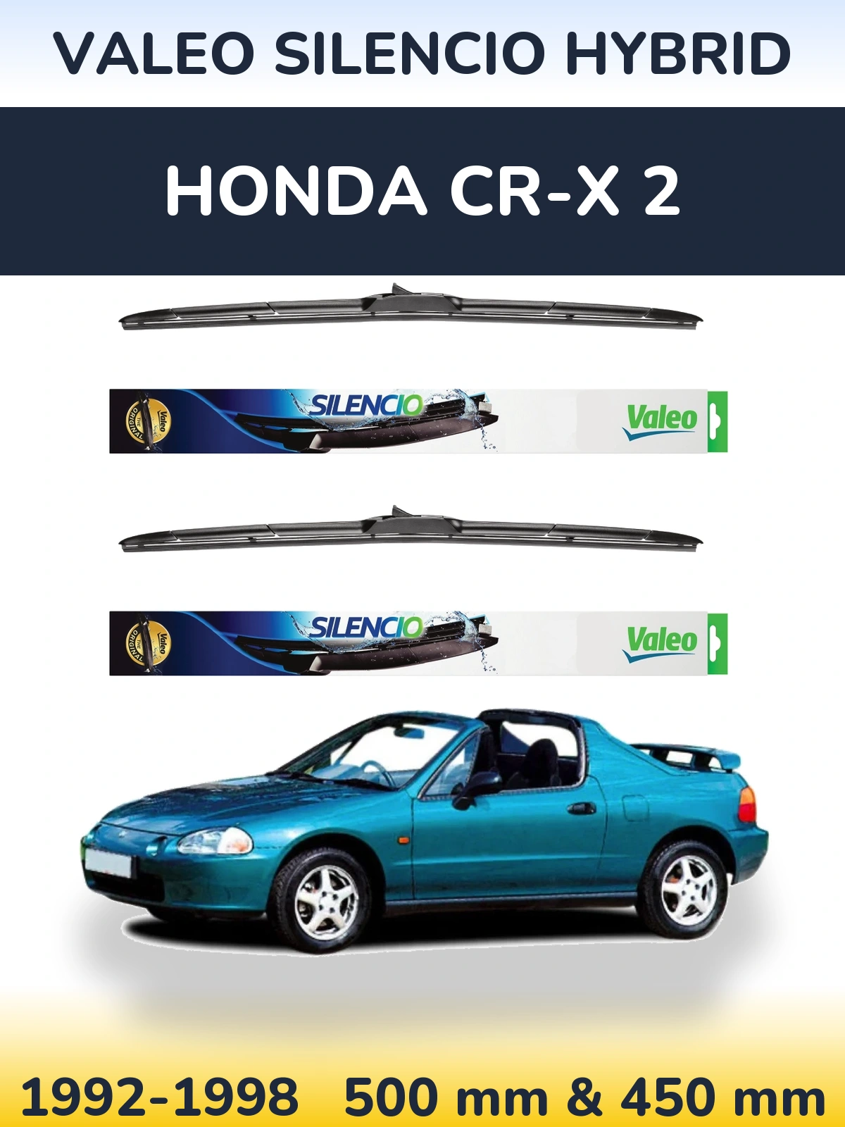 Комплект передних дворников Valeo Silencio Hybrid 500 & 450 мм для Honda CR-X 2 1992-1998