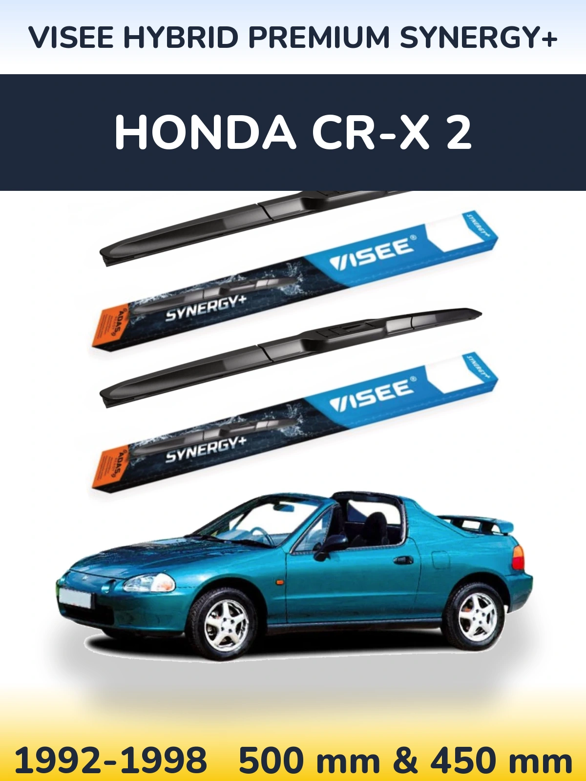 Komplet przednich wycieraczek VISEE HYBRID PREMIUM SYNERGY+ 500 & 450 mm do Honda CR-X 2 1992-1998