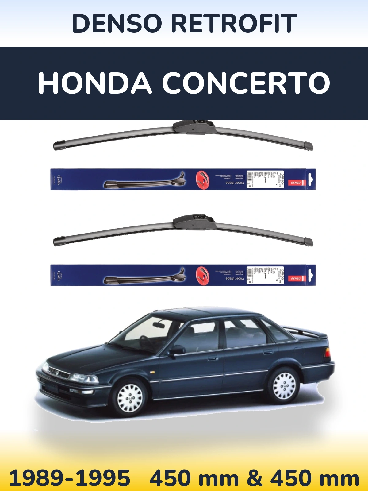Komplet przednich wycieraczek Denso Retrofit 450 & 450 mm do Honda Concerto 1989-1995
