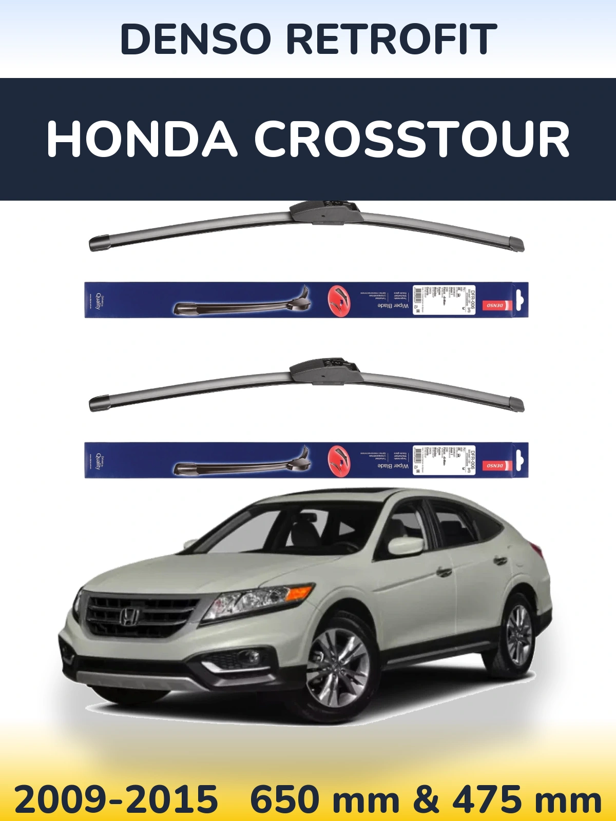 Front wiper blade set Denso Retrofit 650 & 475 mm for Honda Crosstour 2009-2015