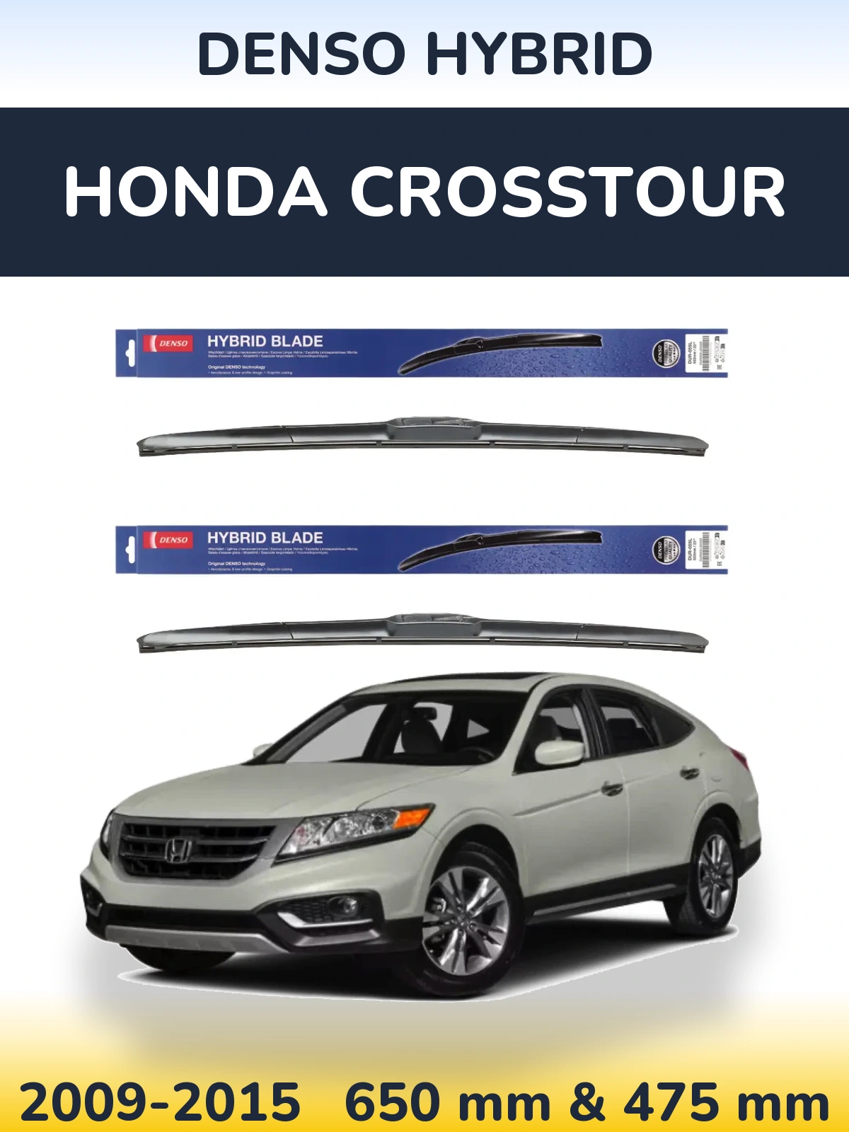 Front wiper blade set Denso Hybrid 650 & 475 mm for Honda Crosstour 2009-2015