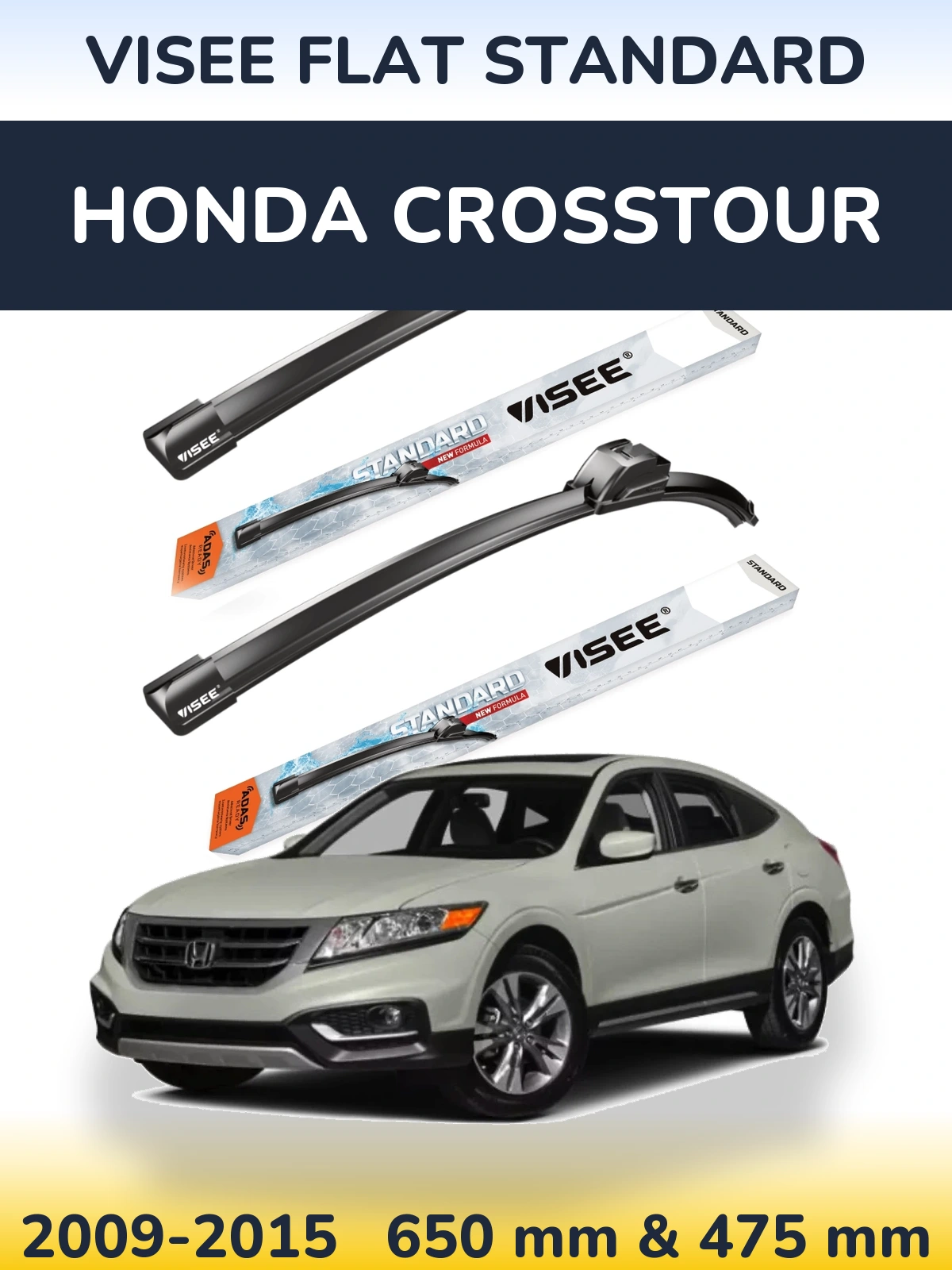 Комплект передних дворников VISEE FLAT STANDARD 650 & 475 мм для Honda Crosstour 2009-2015