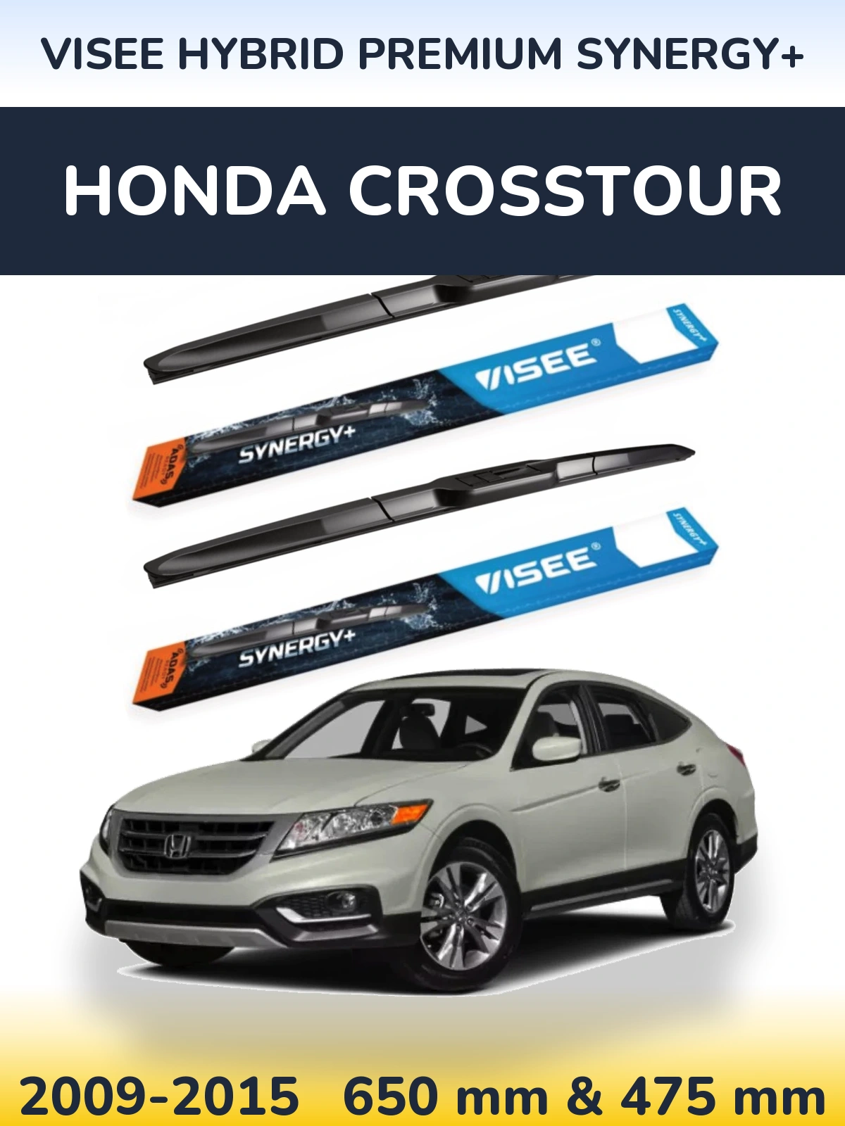 Front wiper blade set VISEE HYBRID PREMIUM SYNERGY+ 650 & 475 mm for Honda Crosstour 2009-2015