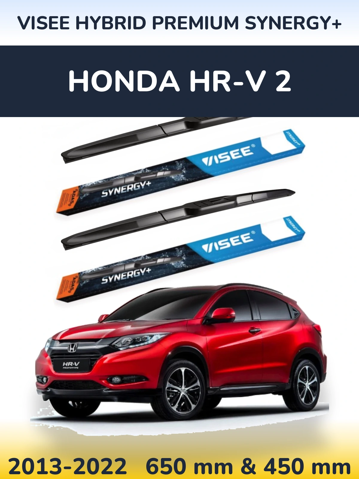 Front wiper blade set VISEE HYBRID PREMIUM SYNERGY+ 650 & 450 mm for Honda HR-V 2 2013-2022