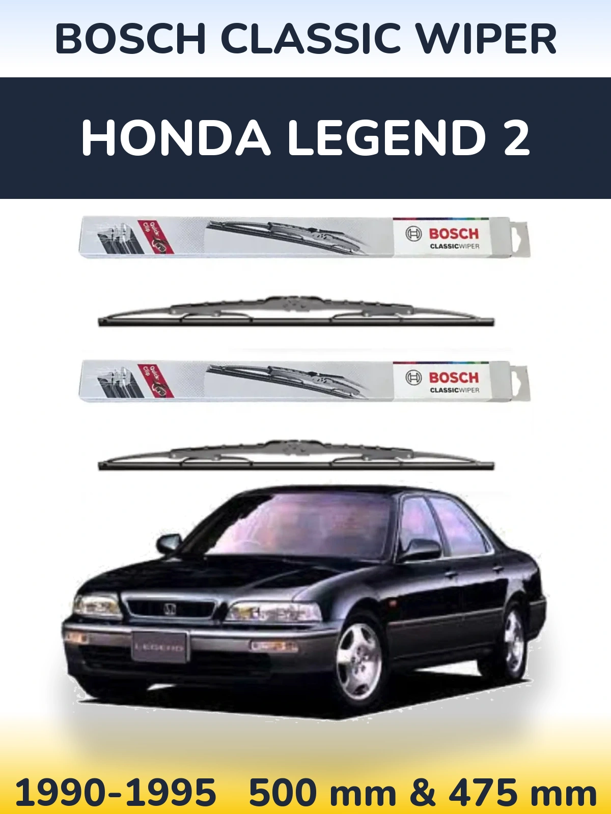 Комплект передних дворников BOSCH Classic Wiper 500 & 475 мм для Honda Legend 2 1990-1995