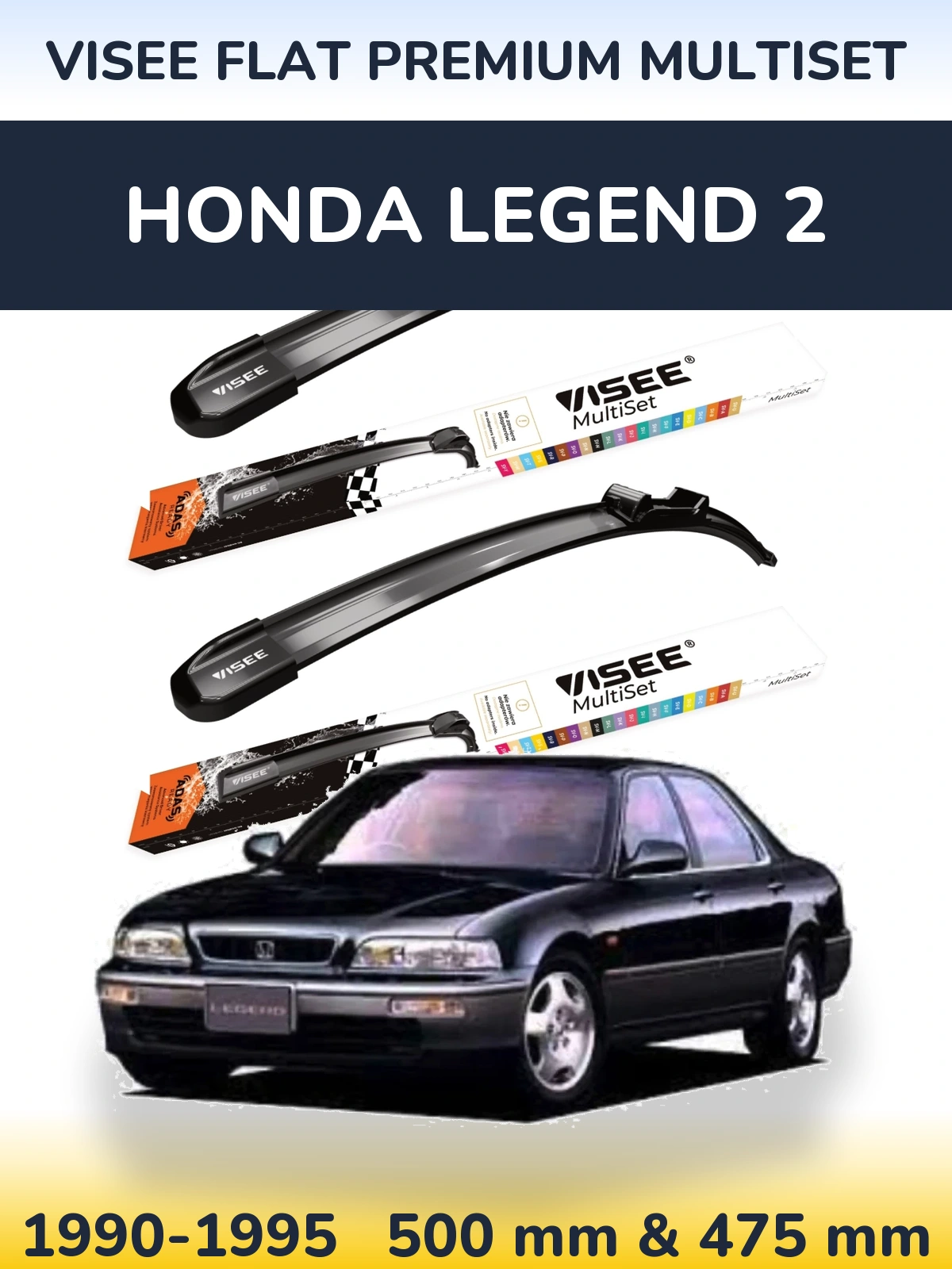 Komplet przednich wycieraczek VISEE FLAT PREMIUM MultiSet 500 & 475 mm do Honda Legend 2 1990-1995