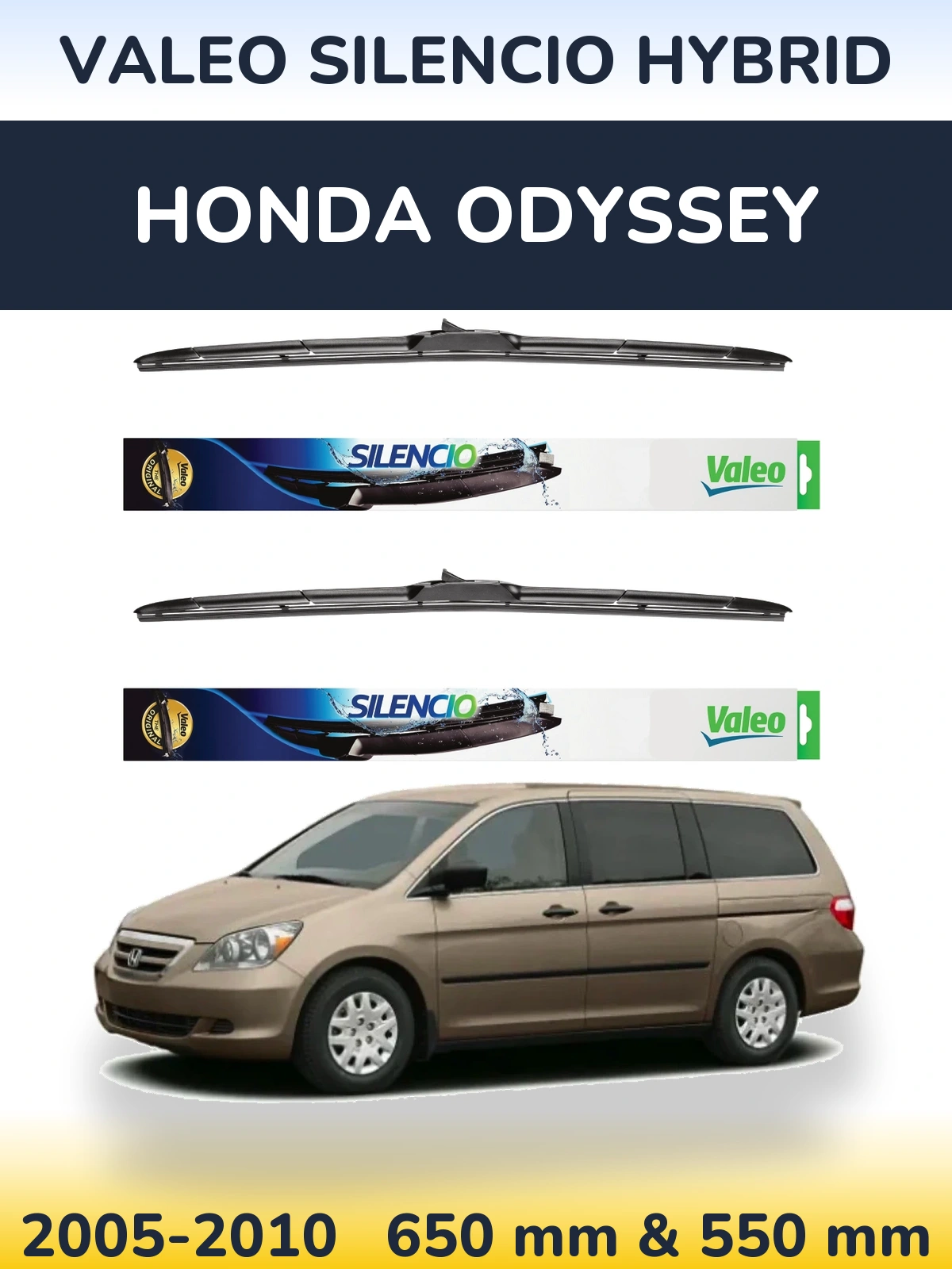 Комплект передних дворников Valeo Silencio Hybrid 650 & 550 мм для Honda Odyssey 2005-2010