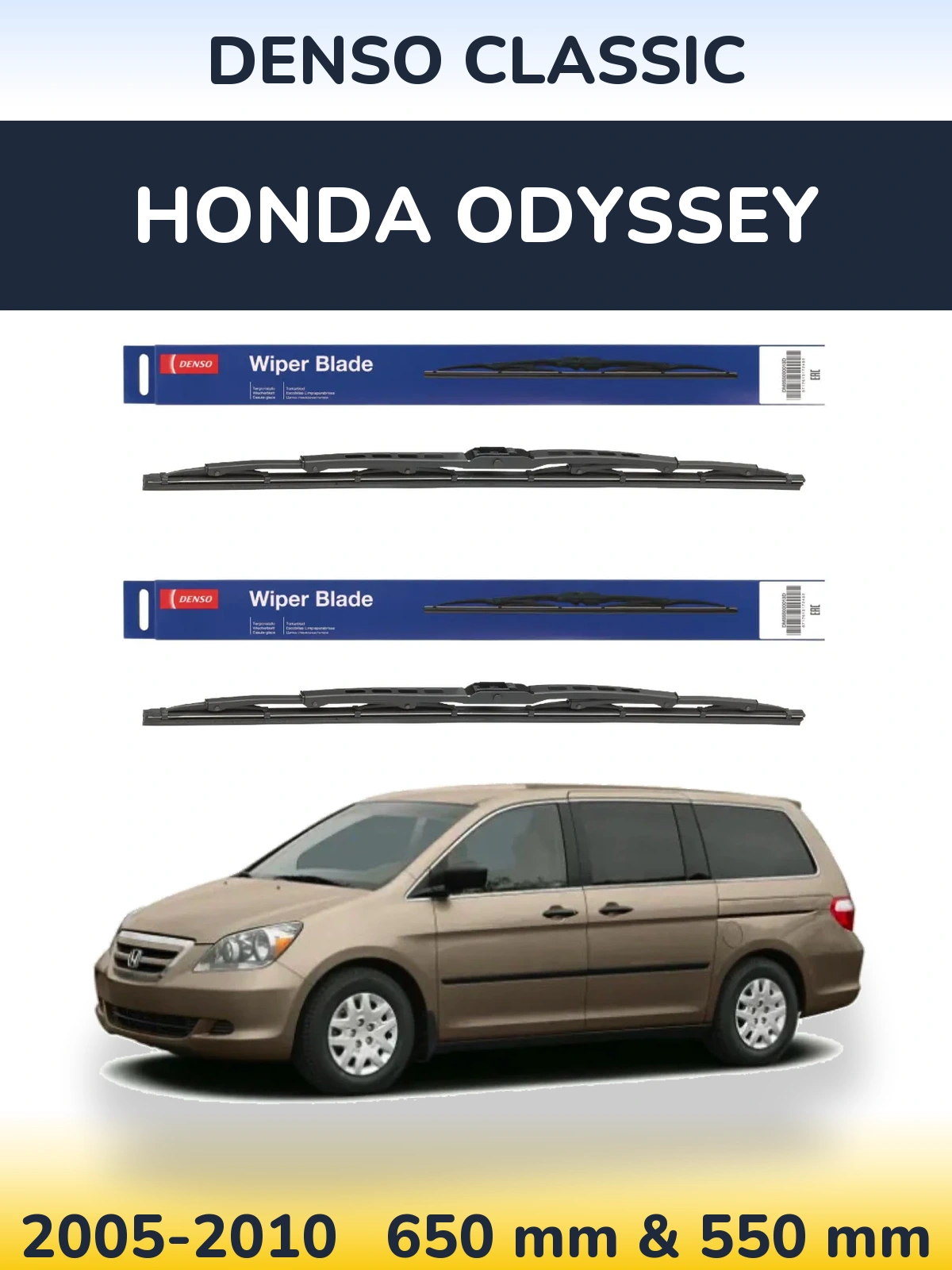Komplet przednich wycieraczek Denso Classic 650 & 550 mm do Honda Odyssey 3 2005-2010
