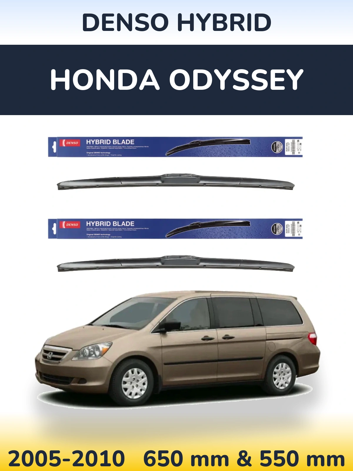 Komplet przednich wycieraczek Denso Hybrid 650 & 550 mm do Honda Odyssey 3 2005-2010