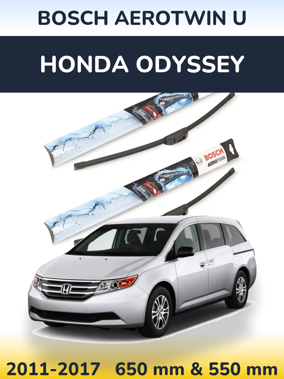 Komplet przednich wycieraczek BOSCH AeroTwin U 650 & 550 mm do Honda Odyssey 4 2011-2017