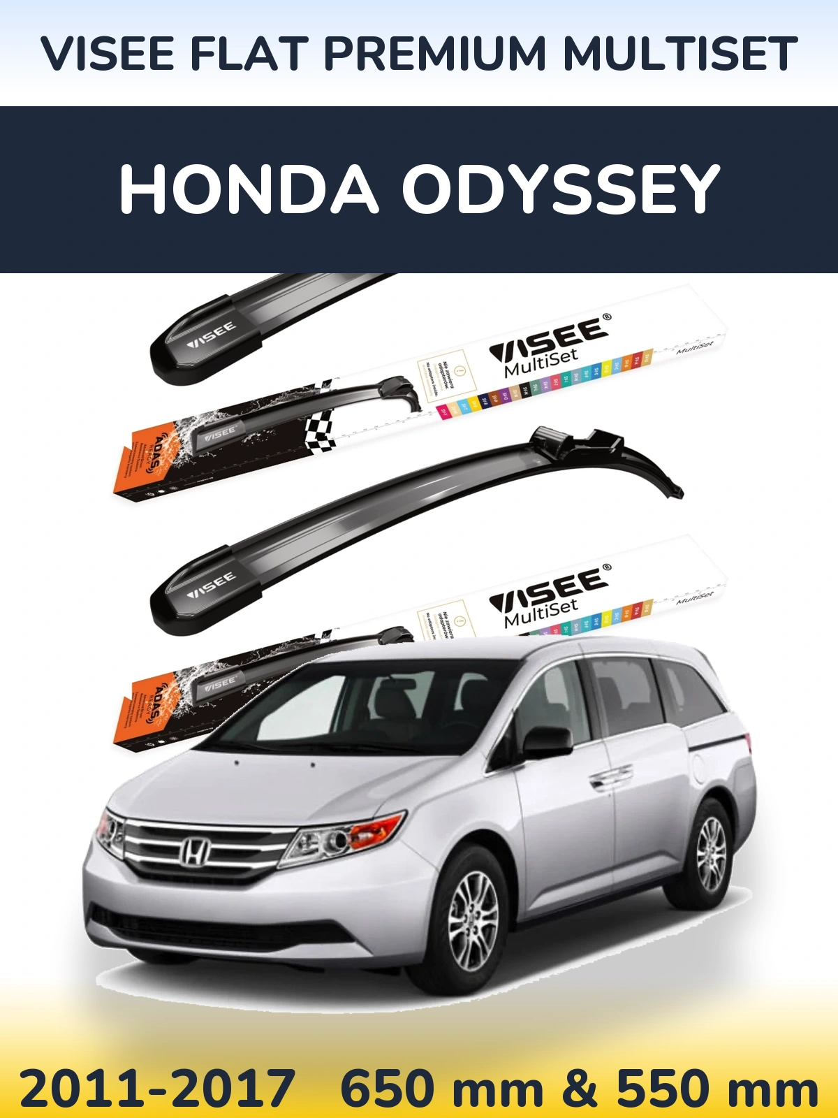 Komplet przednich wycieraczek VISEE FLAT PREMIUM MultiSet 650 & 550 mm do Honda Odyssey 4 2011-2017