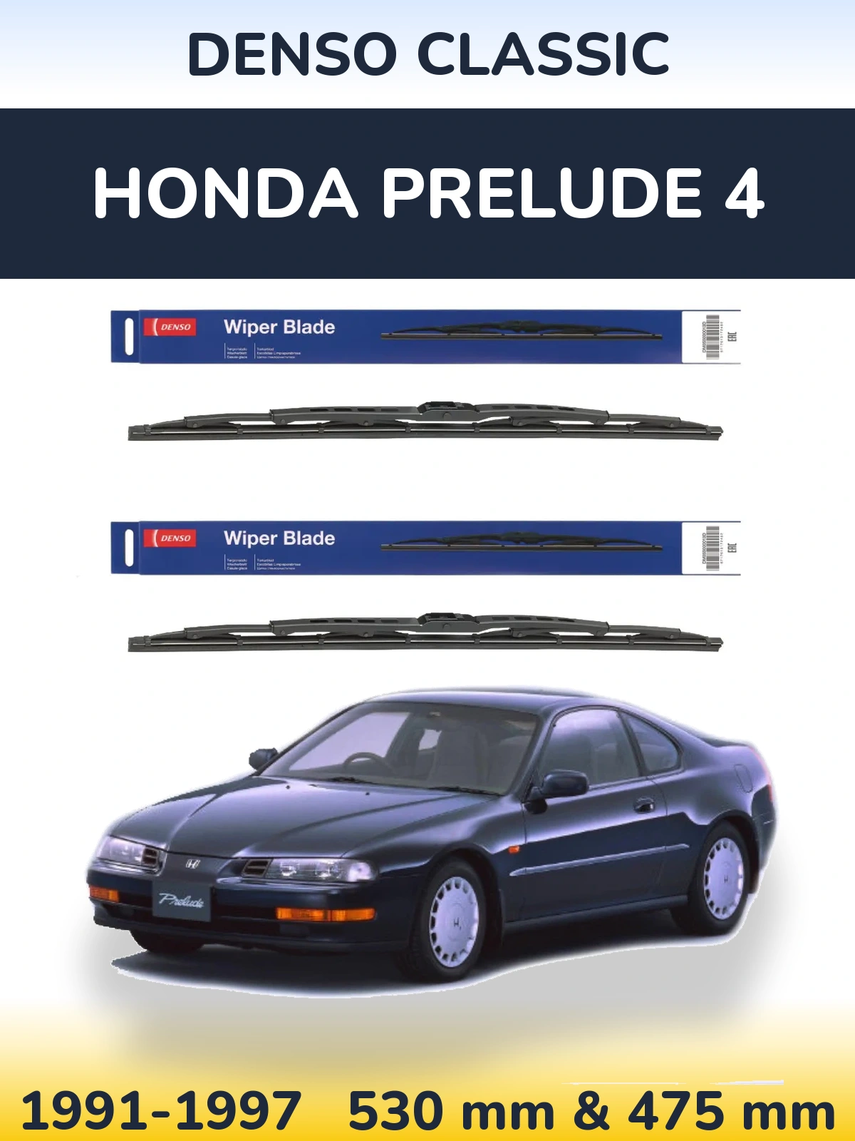 Komplet przednich wycieraczek Denso Classic 530 & 475 mm do Honda Prelude 4 1991-1997