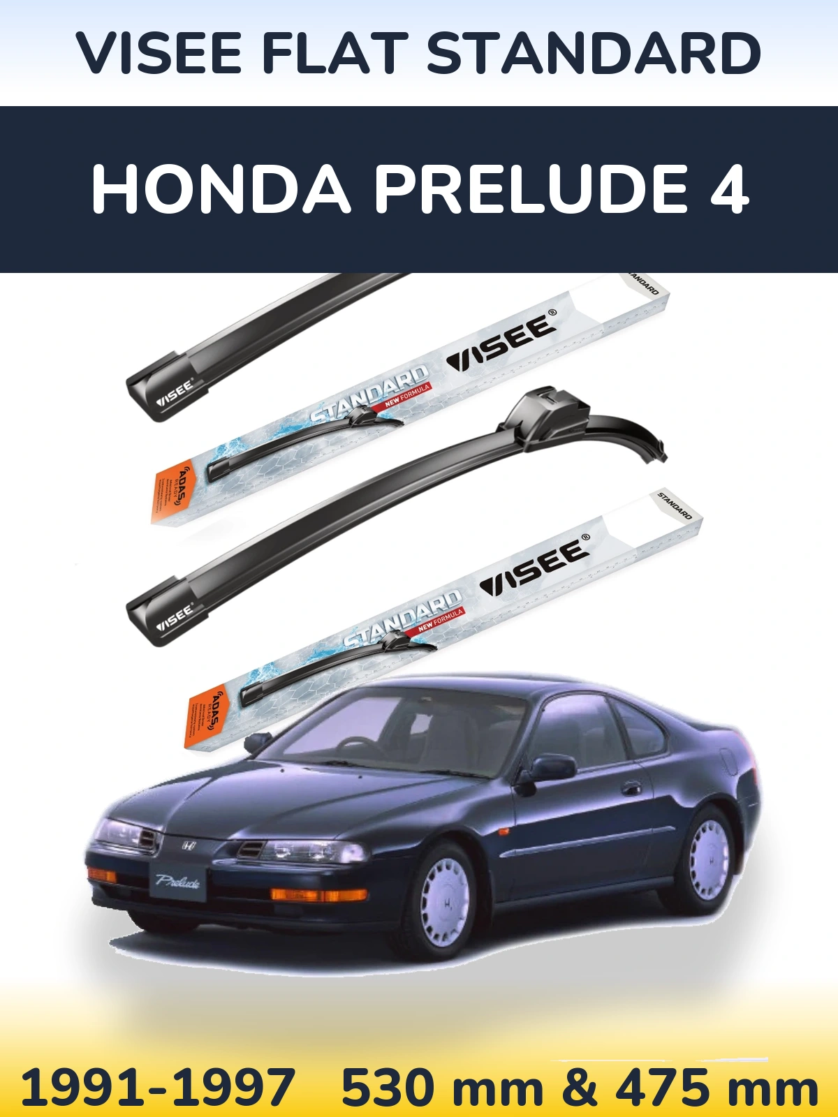 Komplet przednich wycieraczek VISEE FLAT STANDARD 530 & 475 mm do Honda Prelude 4 1991-1997