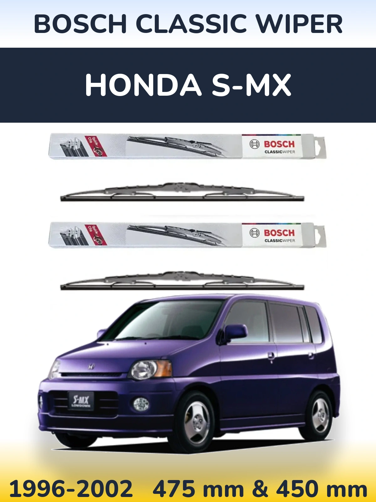 Комплект передних дворников BOSCH Classic Wiper 475 & 450 мм для Honda S-MX 1996-2002