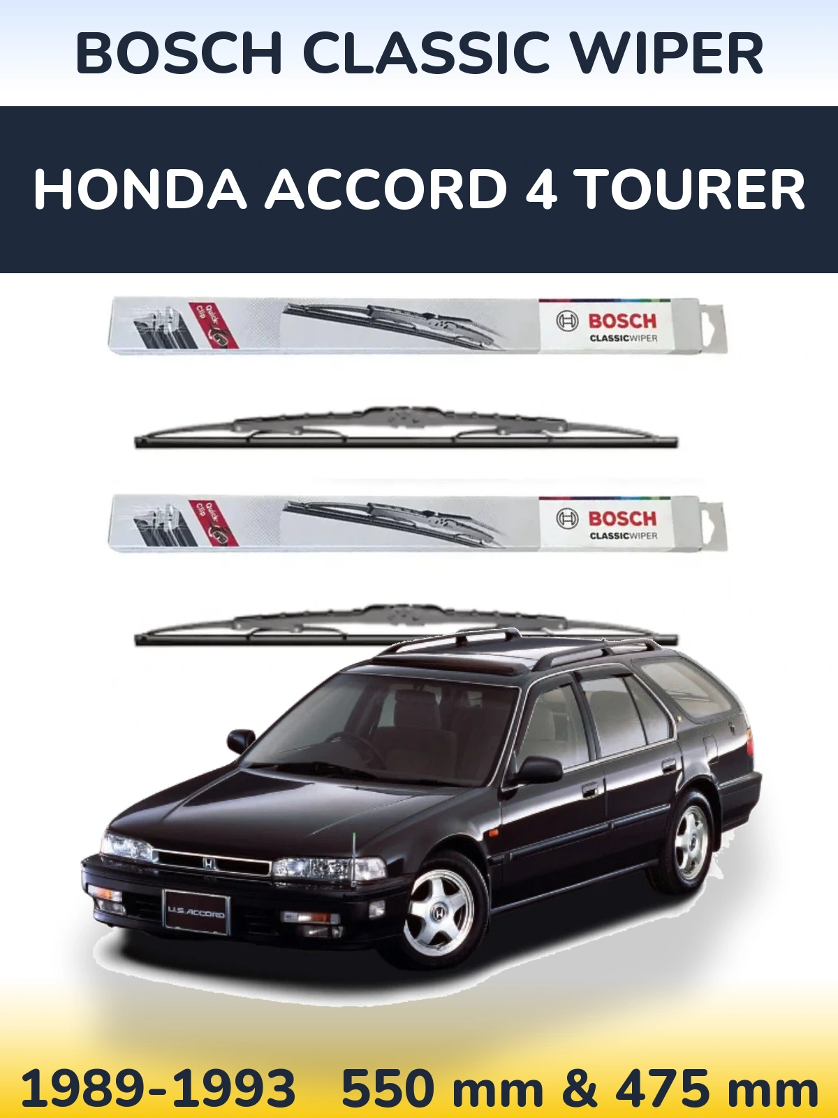 Комплект передних дворников BOSCH Classic Wiper 550 & 475 мм для Honda Accord 4 Tourer 1989-1993