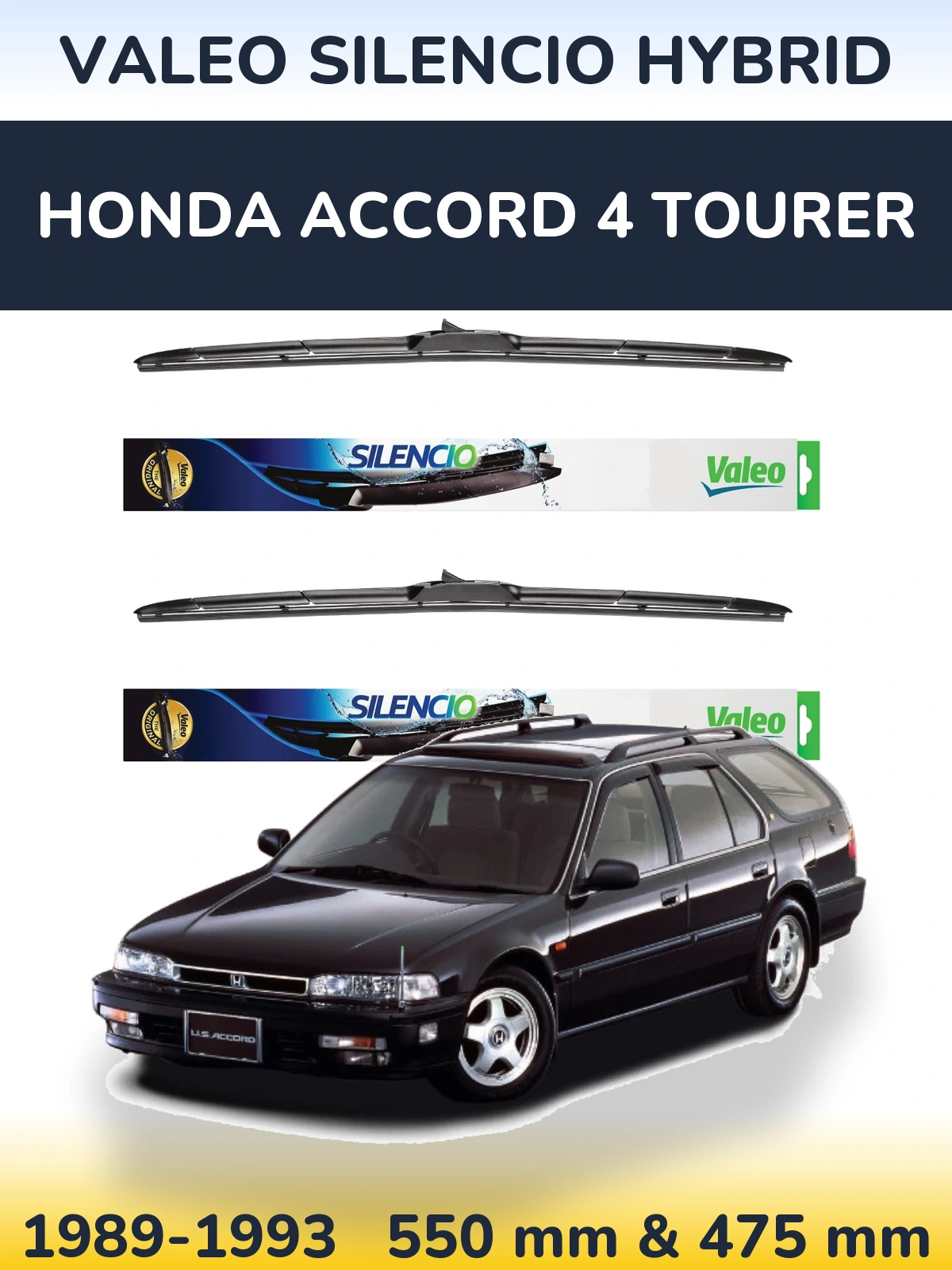 Komplet przednich wycieraczek Valeo Silencio Hybrid 550 & 475 mm do Honda Accord 4 Tourer 1989-1993
