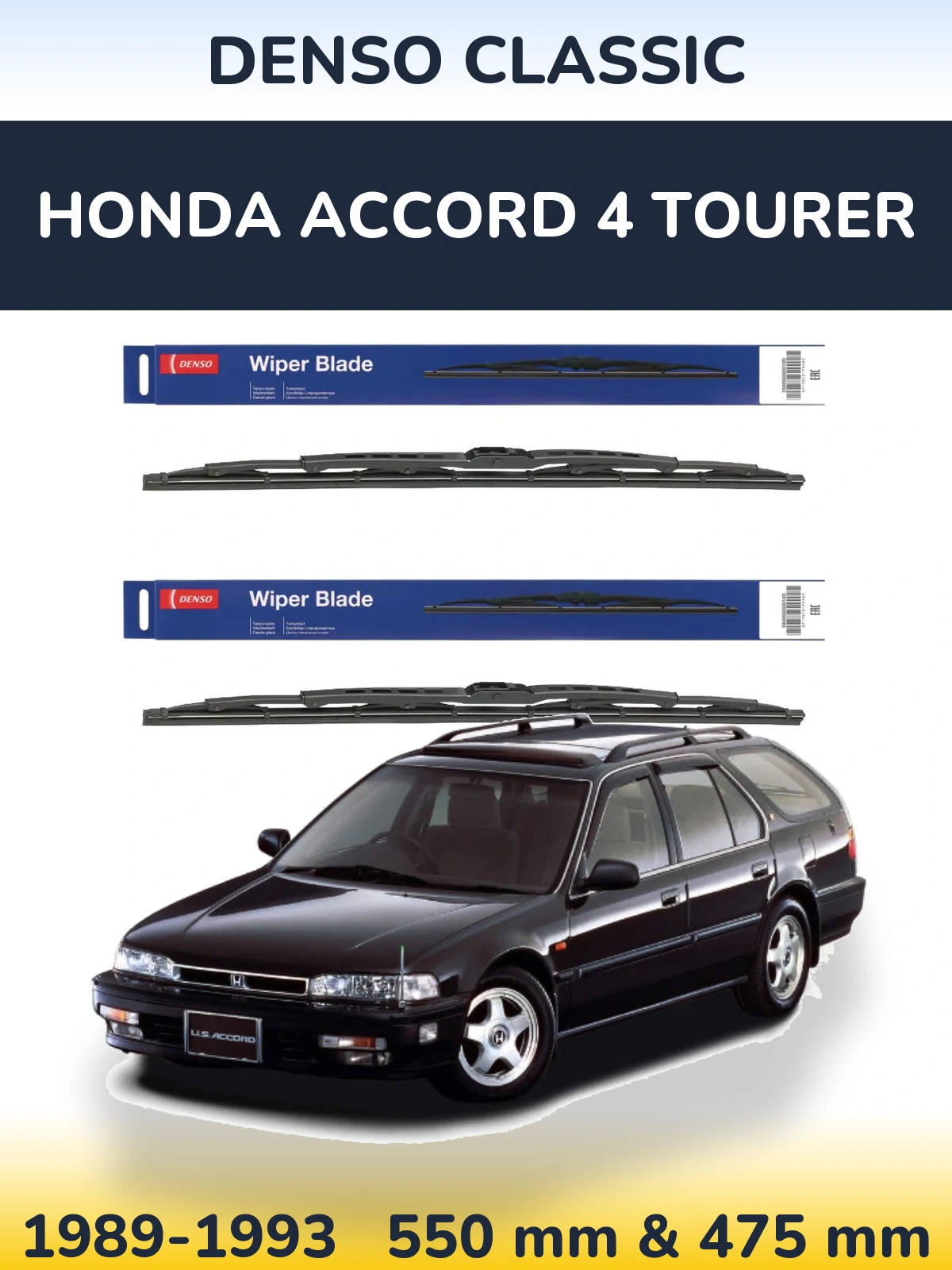 Front wiper blade set Denso Classic 550 & 475 mm for Honda Accord 4 Tourer 1989-1993