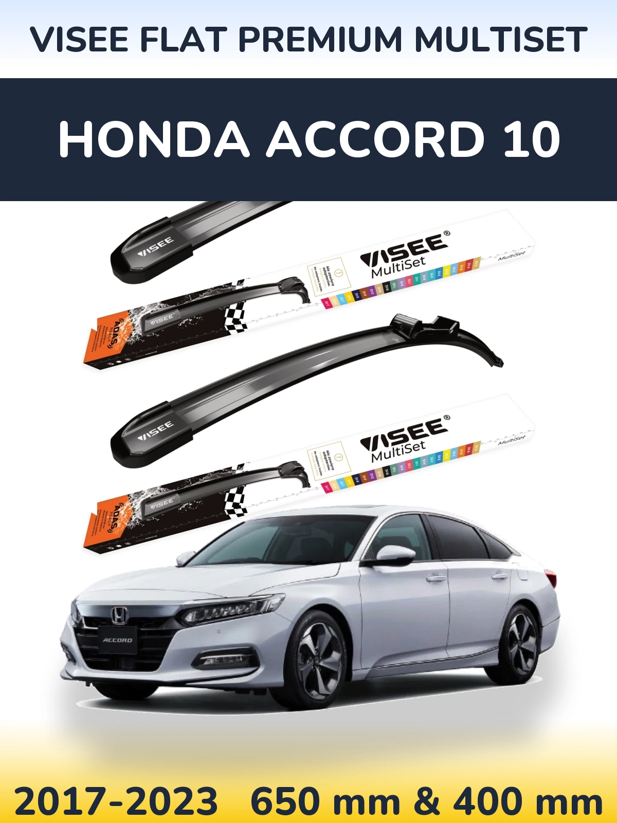 Front wiper blade set VISEE FLAT PREMIUM MultiSet 650 & 400 mm for Honda Accord 10 2017-2023