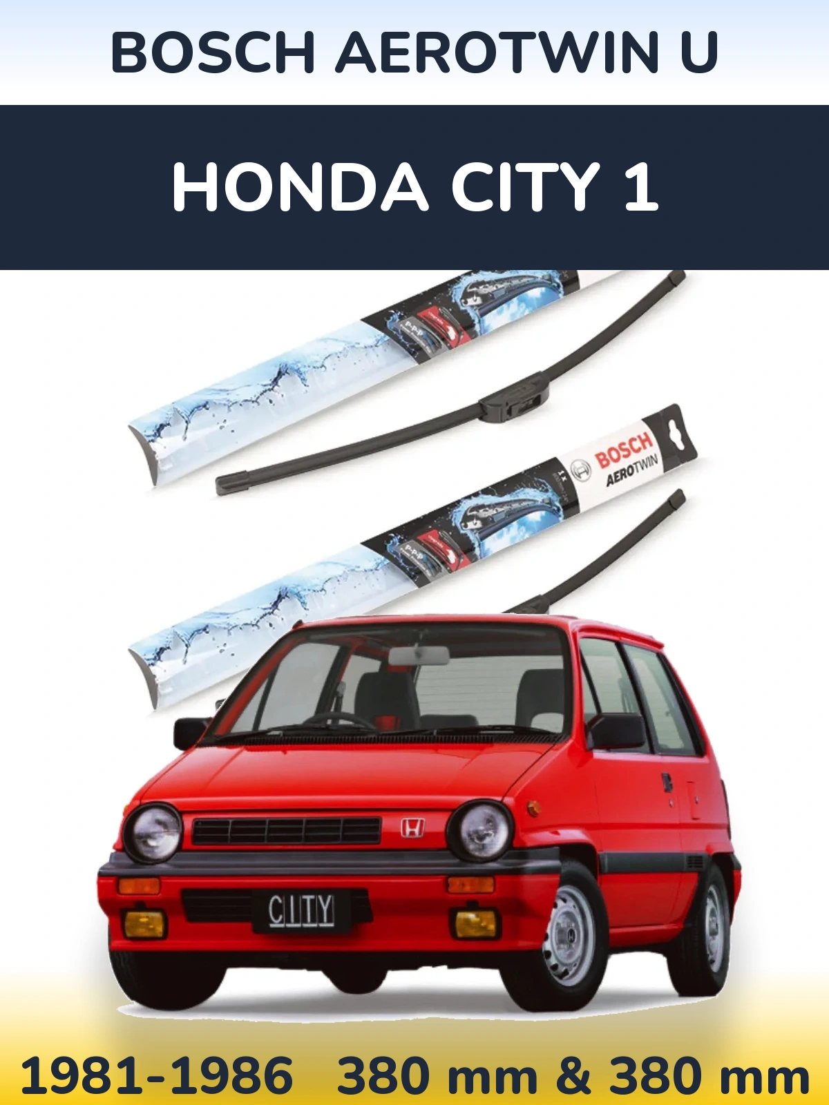 Комплект передних дворников BOSCH AeroTwin U 380 & 380 мм для Honda City 1 1981-1986
