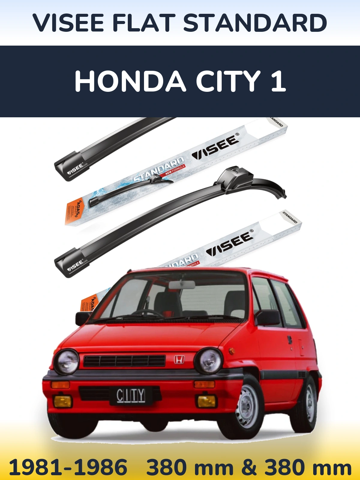 Комплект передних дворников VISEE FLAT STANDARD 380 & 380 мм для Honda City 1 1981-1986