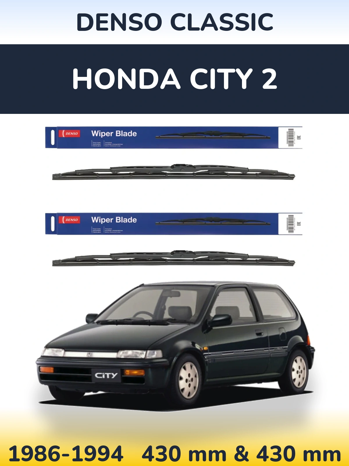 Komplet przednich wycieraczek Denso Classic 430 & 430 mm do Honda City 2 1986-1994