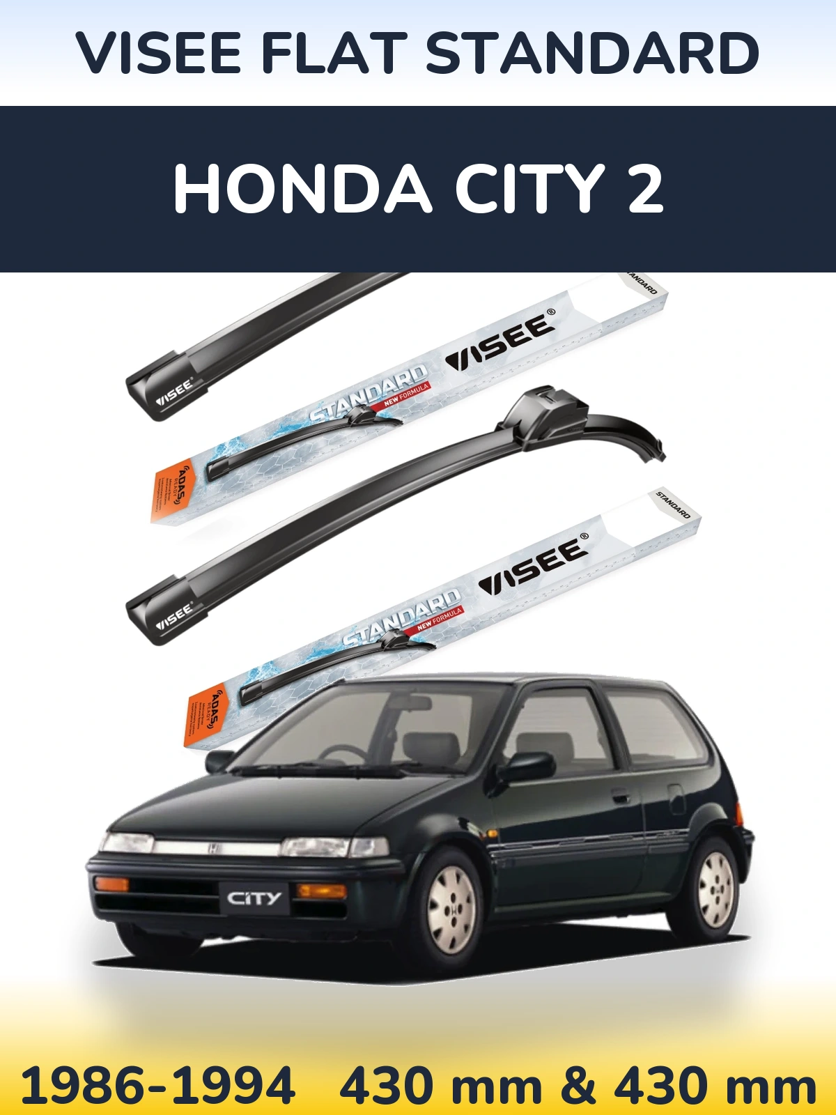 Комплект передних дворников VISEE FLAT STANDARD 430 & 430 мм для Honda City 2 1986-1994