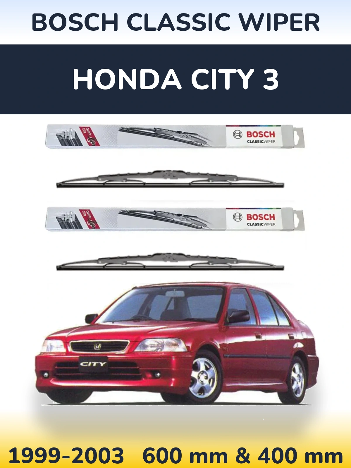 Комплект передних дворников BOSCH Classic Wiper 600 & 400 мм для Honda City 3 1999-2003