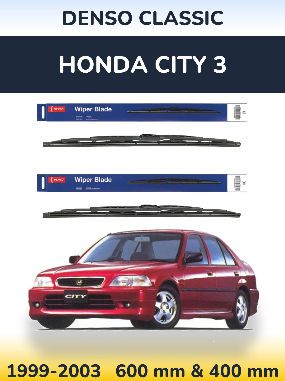 Komplet przednich wycieraczek Denso Classic 600 & 400 mm do Honda City 3 1999-2003