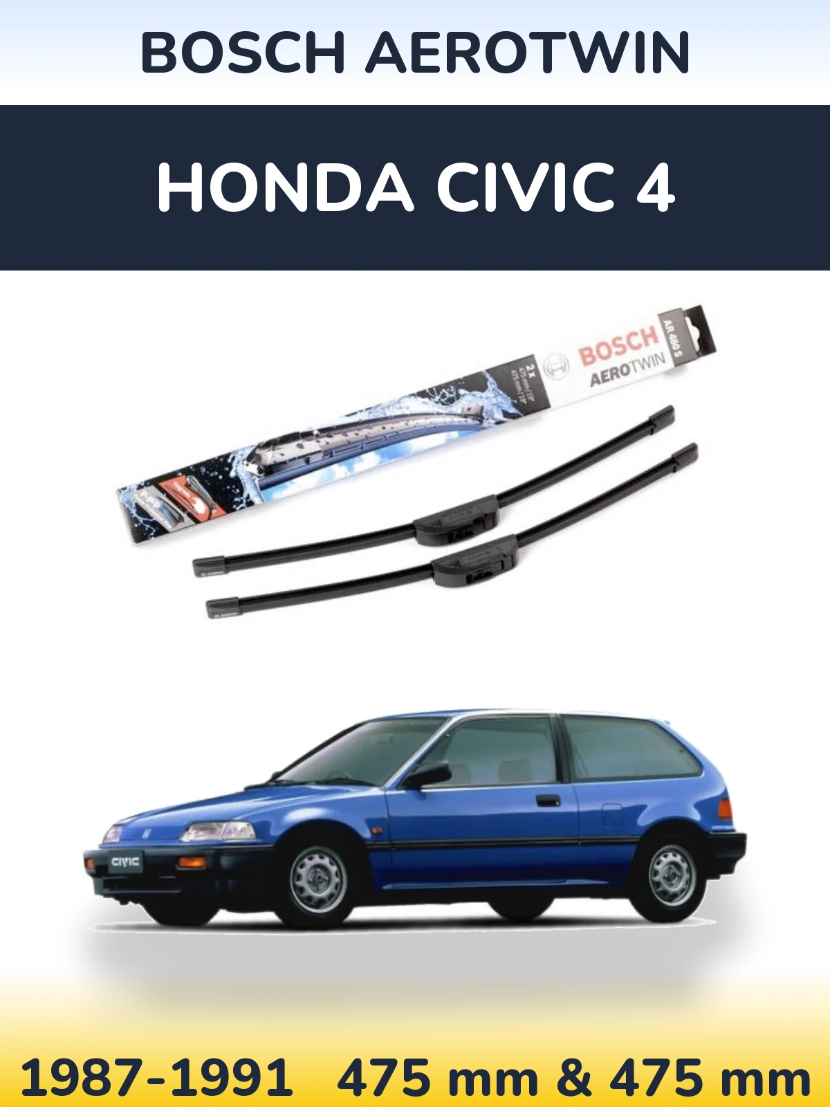 Комплект передних дворников BOSCH AeroTwin 475 & 475 мм для Honda Civic 4 1987-1991
