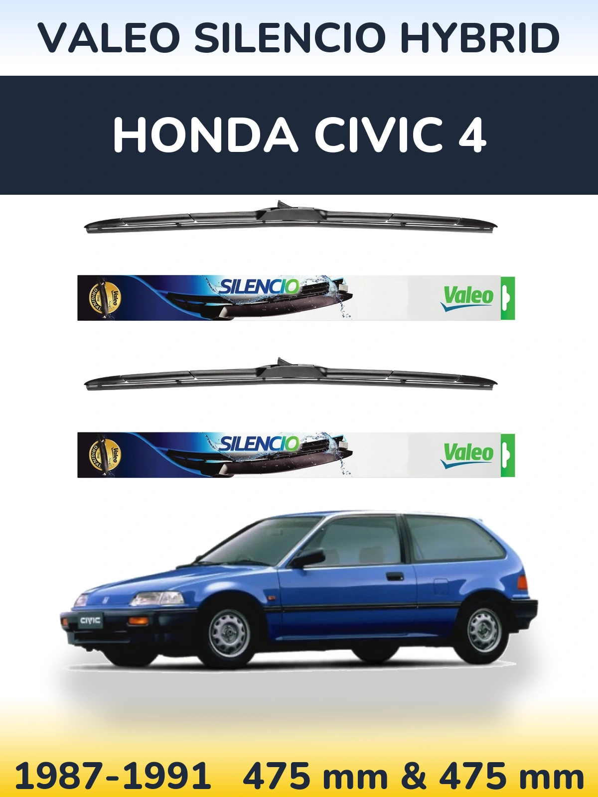 Komplet przednich wycieraczek Valeo Silencio Hybrid 475 & 475 mm do Honda Civic 4 1987-1991