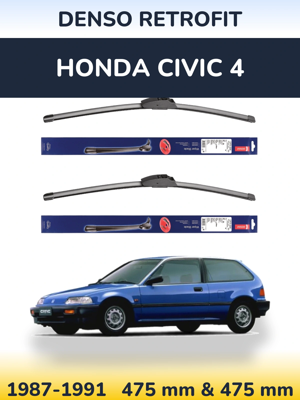 Front wiper blade set Denso Retrofit 475 & 475 mm for Honda Civic 4 1987-1991