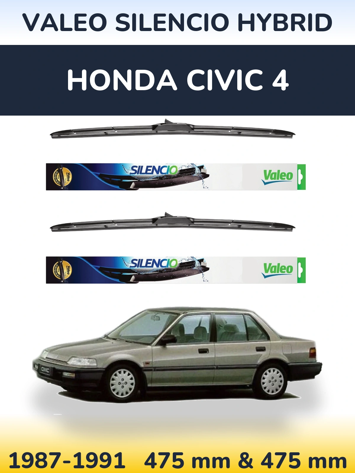 Комплект передних дворников Valeo Silencio Hybrid 475 & 475 мм для Honda Civic 4 1987-1991
