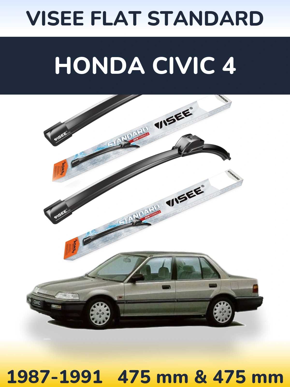 Komplet przednich wycieraczek VISEE FLAT STANDARD 475 & 475 mm do Honda Civic 4 1987-1991