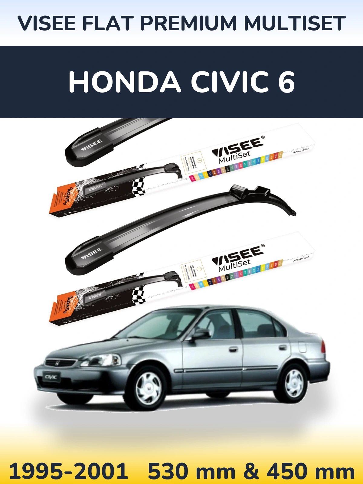 Front wiper blade set VISEE FLAT PREMIUM MultiSet 530 & 450 mm for Honda Civic 6 1995-2001
