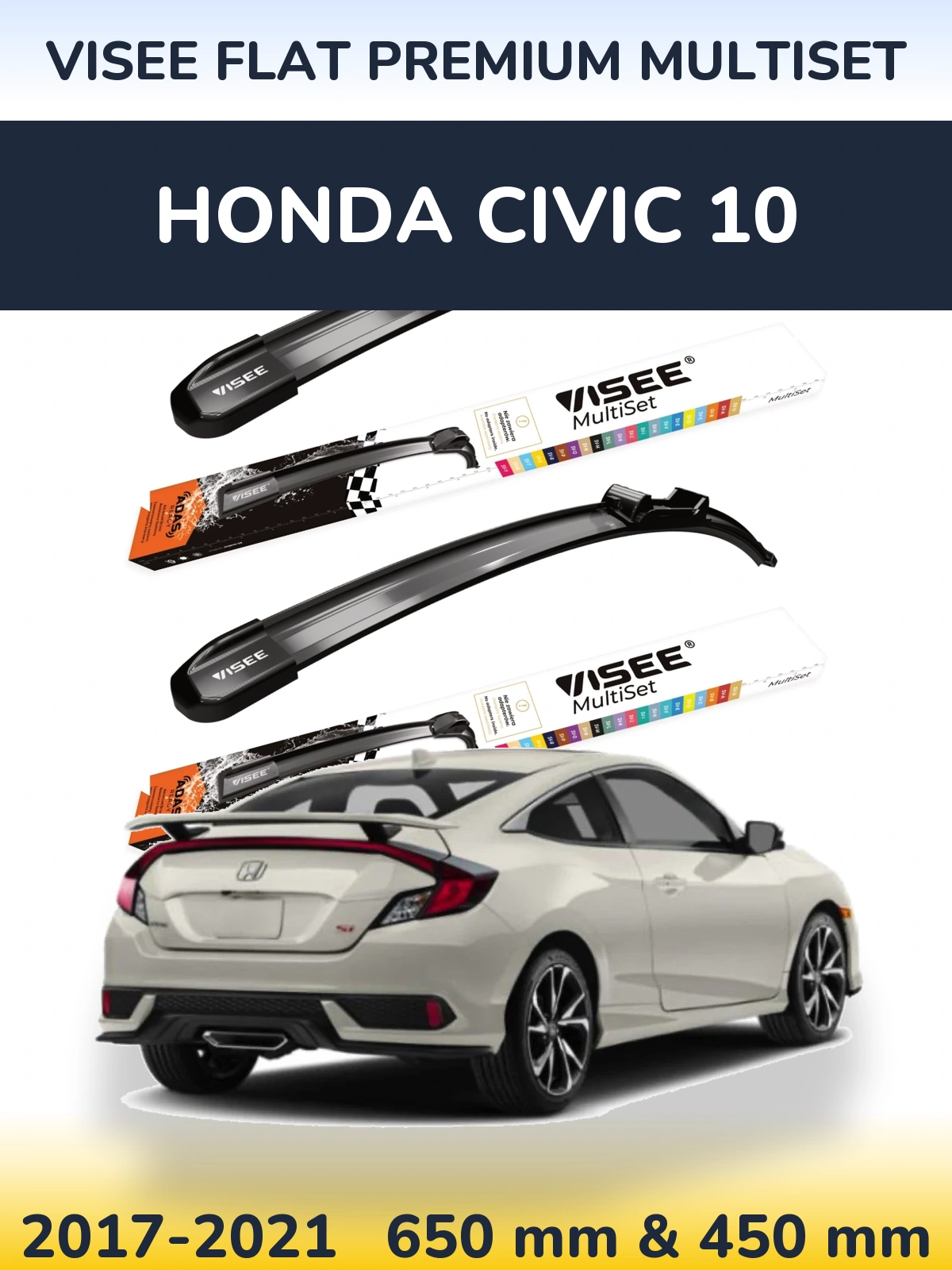 Komplet przednich wycieraczek VISEE FLAT PREMIUM MultiSet 650 & 450 mm do Honda Civic 10 2017-2021