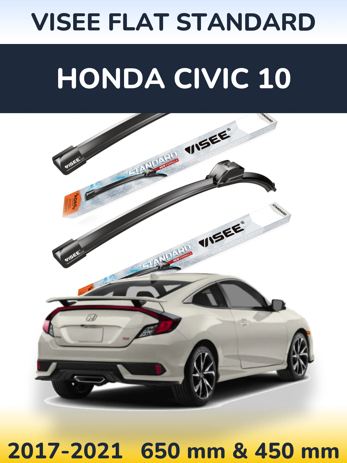 Комплект передніх щіток VISEE FLAT STANDARD 650 & 450 мм для Honda Civic 10 2017-2021