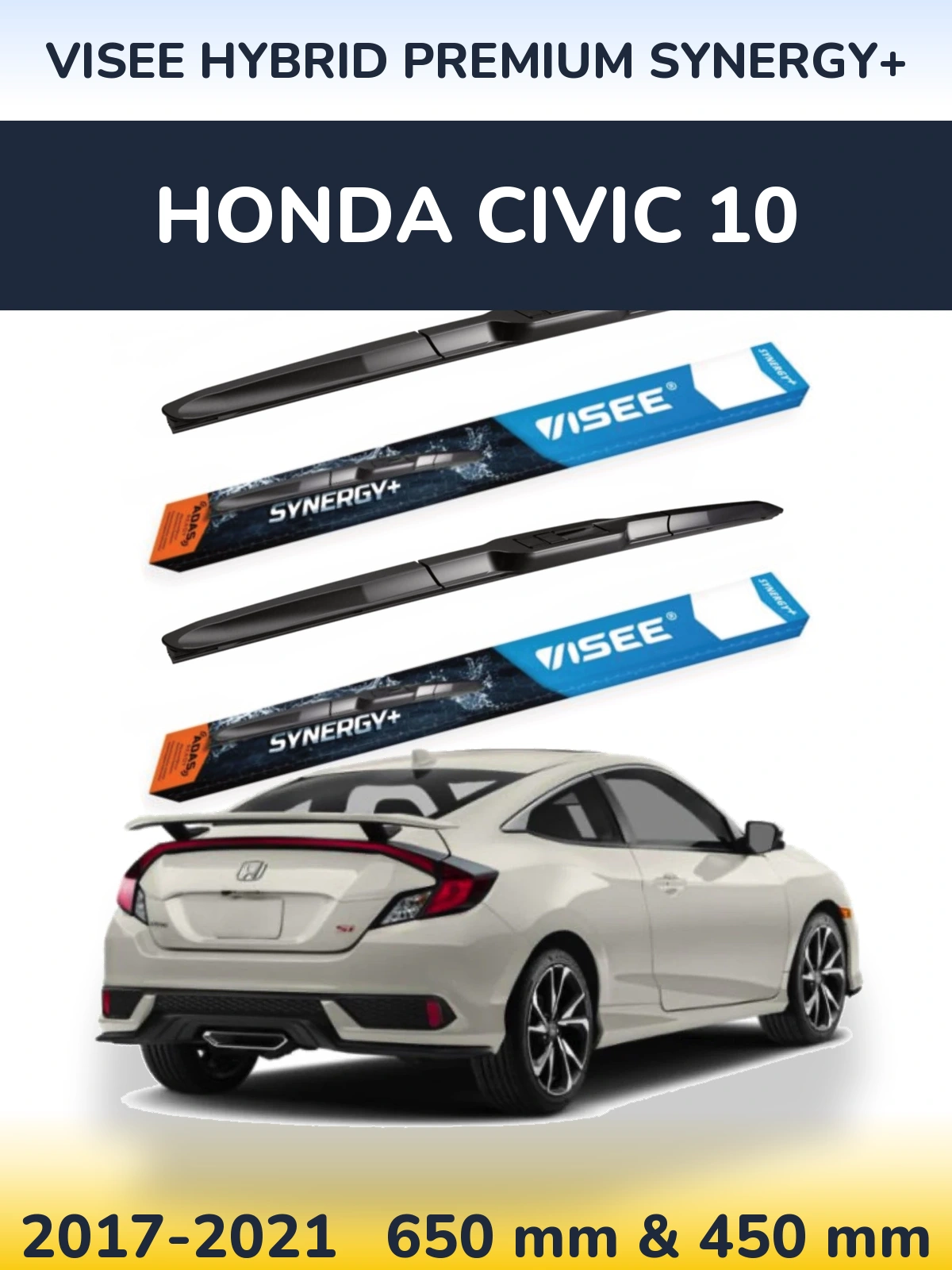 Komplet przednich wycieraczek VISEE HYBRID PREMIUM SYNERGY+ 650 & 450 mm do Honda Civic 10 2017-2021