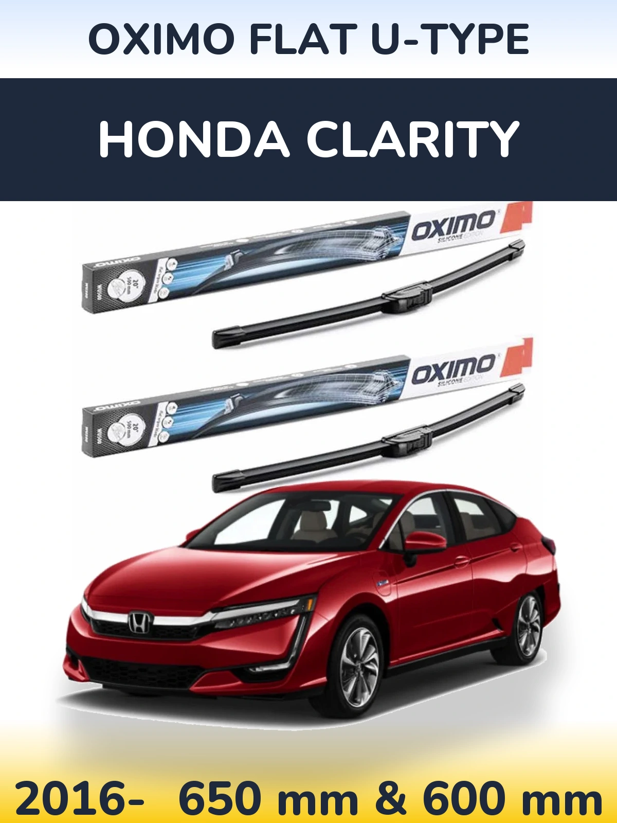 Комплект передних дворников Oximo Flat U-type 650 & 600 мм для Honda Clarity 2016-2026