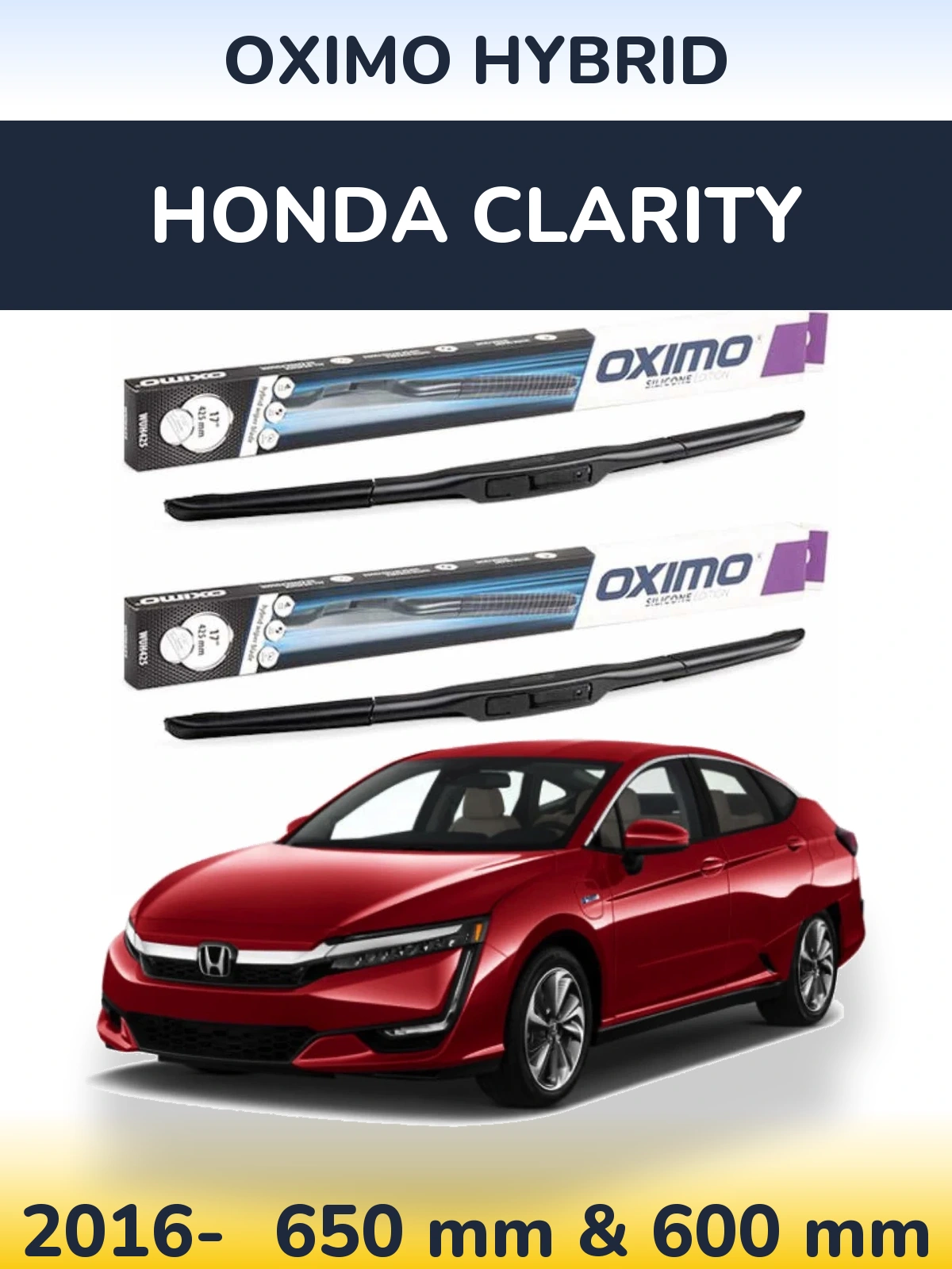 Комплект передних дворников Oximo Hybrid 650 & 600 мм для Honda Clarity 2016-2026