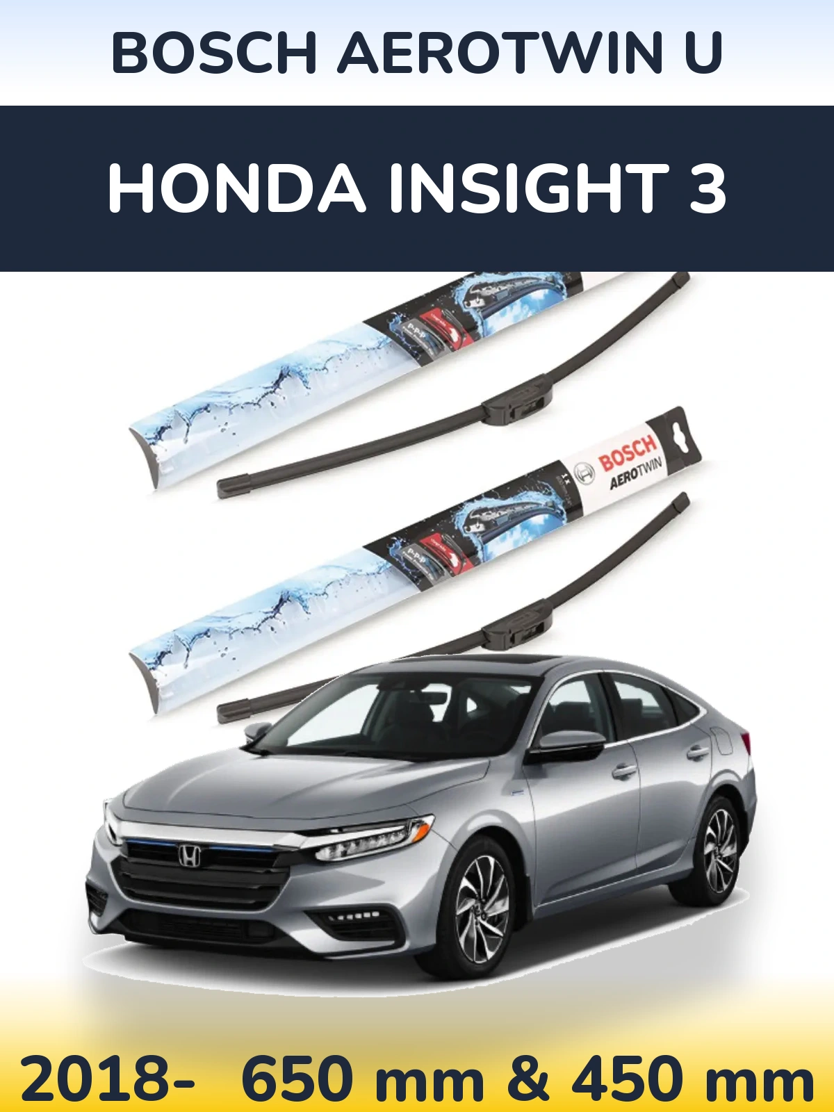 Komplet przednich wycieraczek BOSCH AeroTwin U 650 & 450 mm do Honda Insight 3 2018-2026