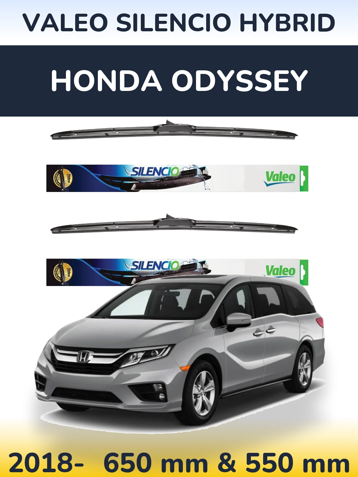 Komplet przednich wycieraczek Valeo Silencio Hybrid 650 & 550 mm do Honda Odyssey 5 2018-2026